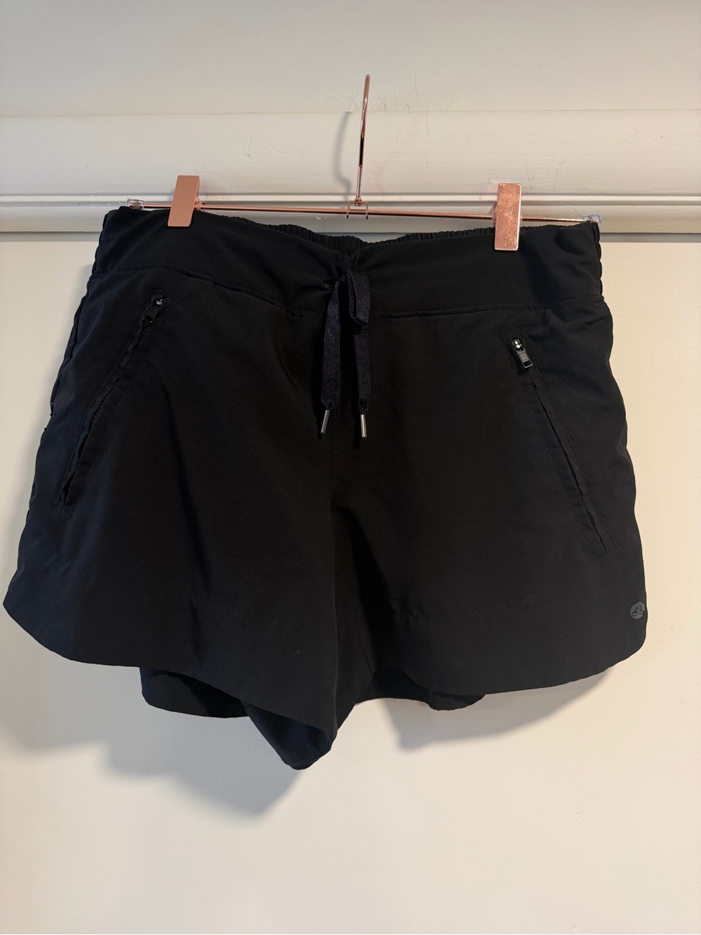Apana Black Women's Athletic Drawstring Shorts with Zipper Pockets
